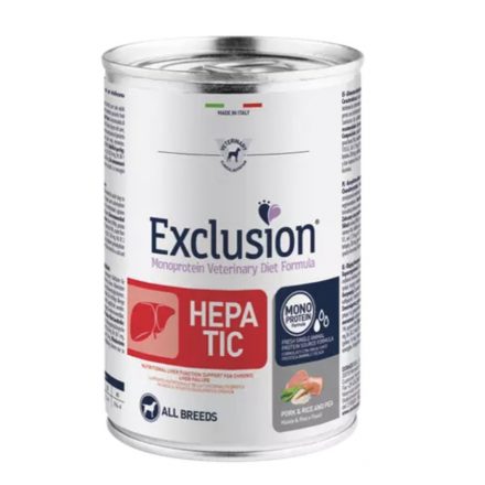 Exclusion Canine Hepatic Pork & Rice & Pea konzerv 400g