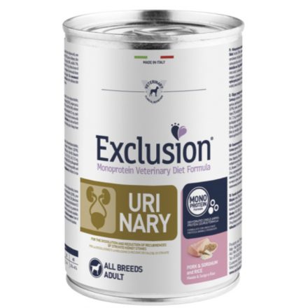 Exclusion Canine Urinary Pork & Sorghum and Rice (Sertés, cirok, rizs) konzerv 400g