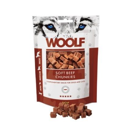 Woolf Beef Chunkies tréning snack jutalomfalat marhahús kockák 100g